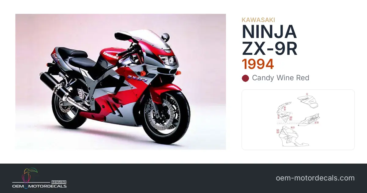 OEM Decals Kawasaki ZX9R 1994 - Red • Original Stickers