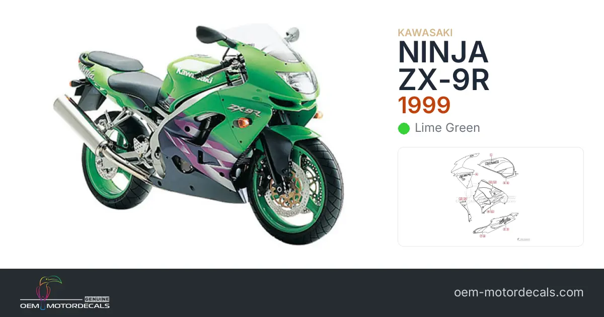 見本 OEM Decals Kawasaki ZX9R 1999 - Green • Original Stickers