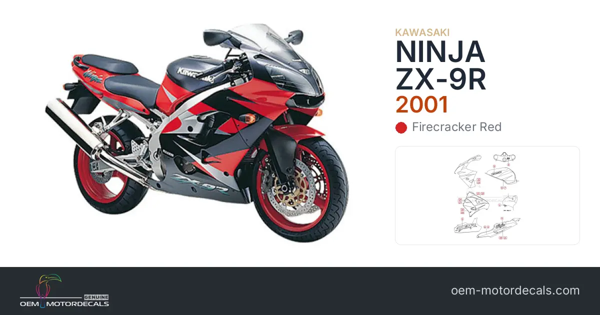OEM Decals Kawasaki ZX9R 2001 - Red • Original Stickers