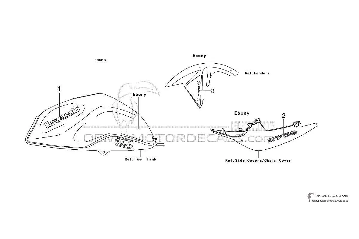 Autocollants pour Kawasaki Z750 2007 - Noir • Kawasaki Autocollants OEM