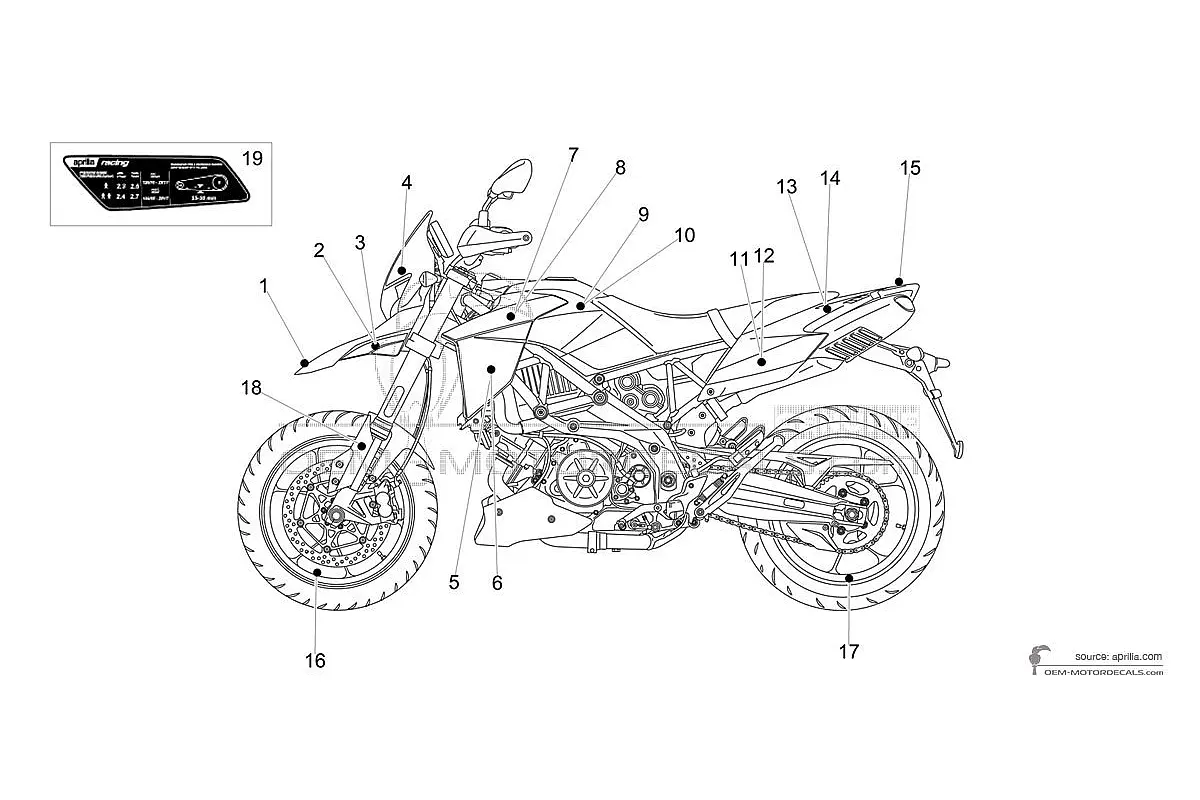 Decals for Aprilia DORSODURO 900 2018 - Silver • Aprilia OEM Decals