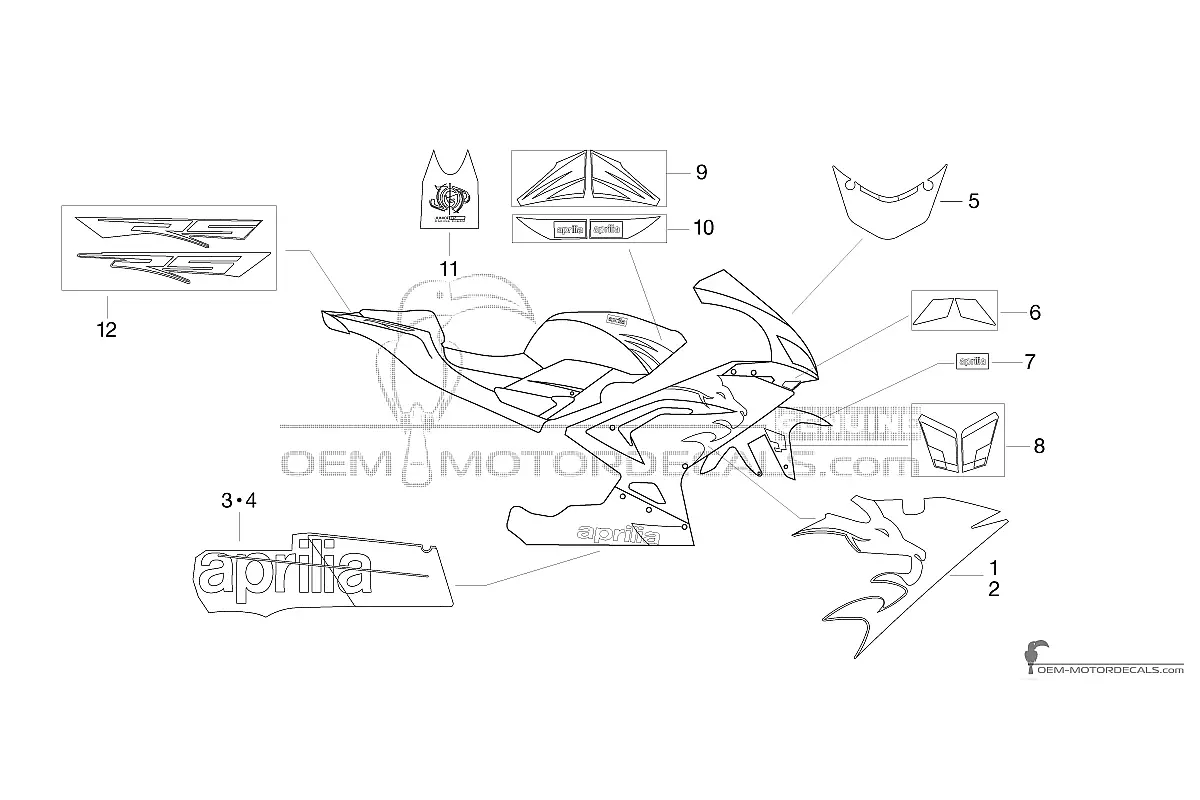 Stickers voor Aprilia RS125 2006 - Zwart • Aprilia OEM Stickers