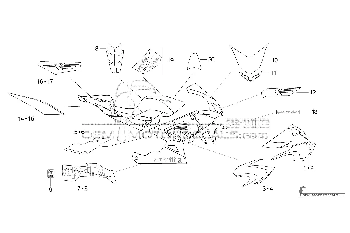 Stickers voor Aprilia RS125 2009 - Zwart • Aprilia OEM Stickers