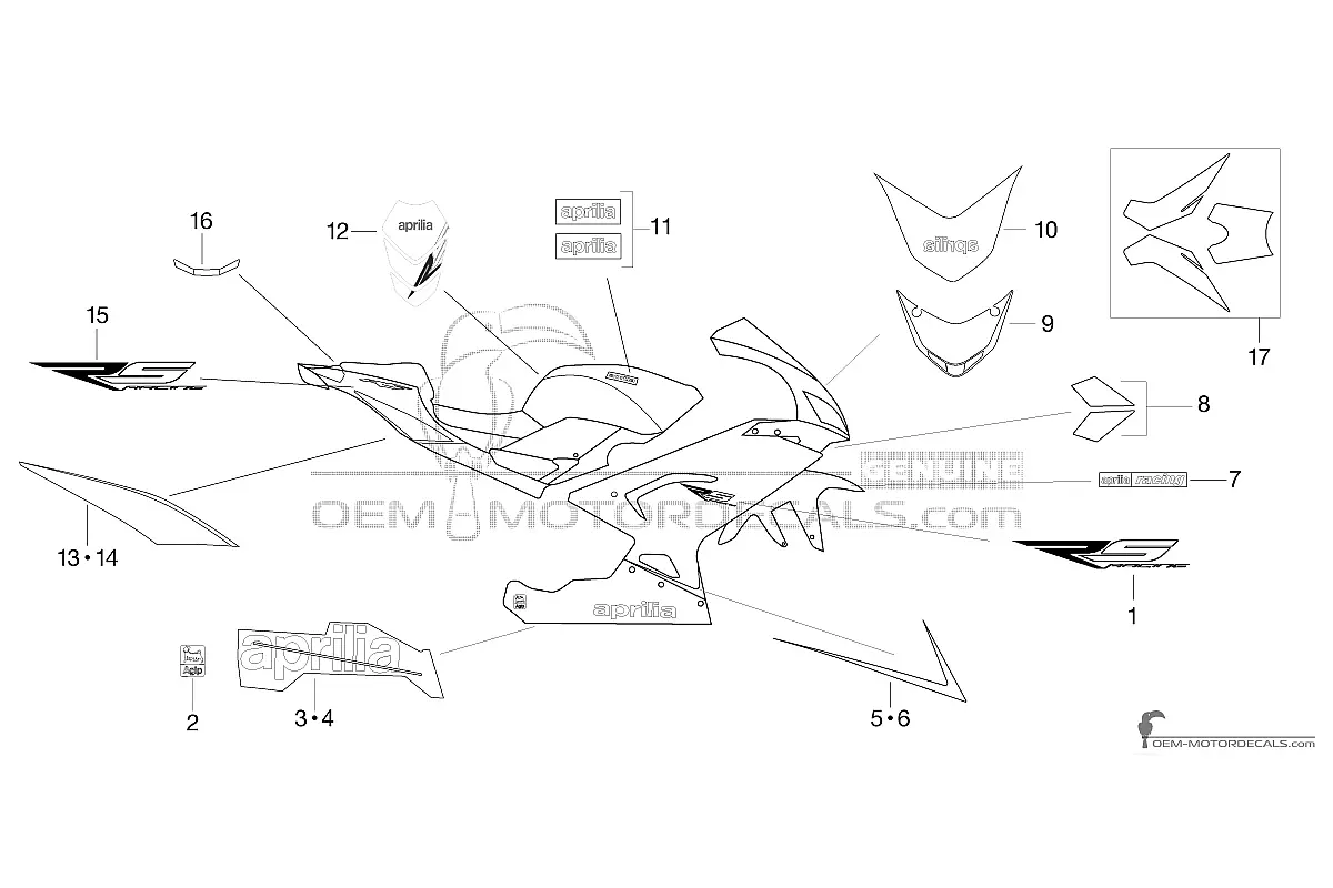 Stickers voor Aprilia RS125 2010 - Zwart • Aprilia OEM Stickers