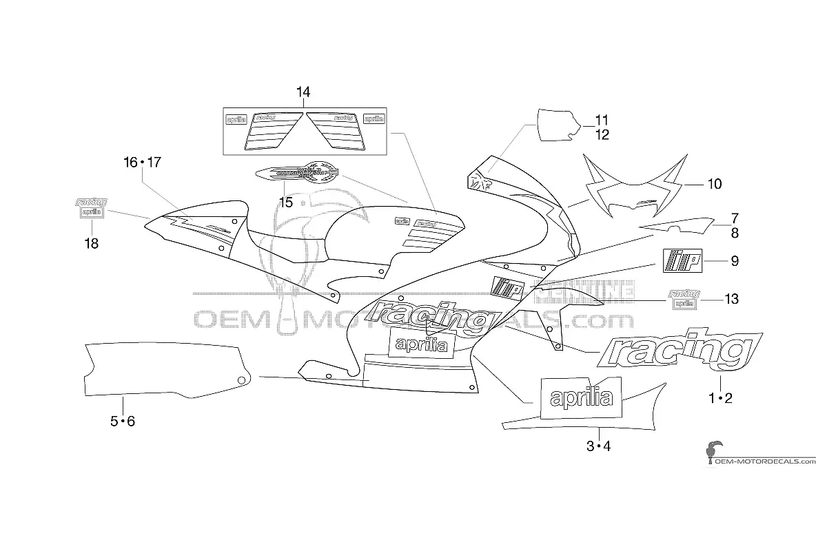 Autocollants pour Aprilia RS50 2002 - Noir • Aprilia Autocollants OEM