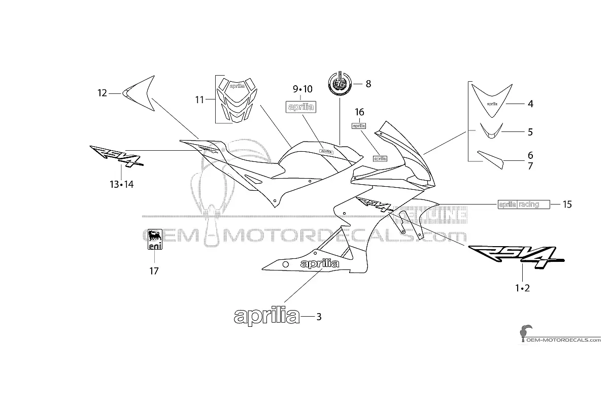 Decals for Aprilia RSV4 1000R 2009 - Black • Aprilia OEM Decals