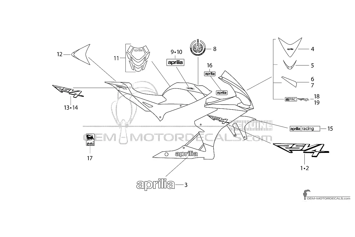Decals for Aprilia RSV4 1000R 2013 - Yellow • Aprilia OEM Decals