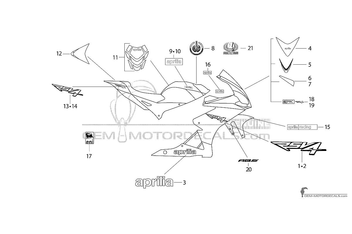 Decals for Aprilia RSV4 1000R 2013 - Black • Aprilia OEM Decals