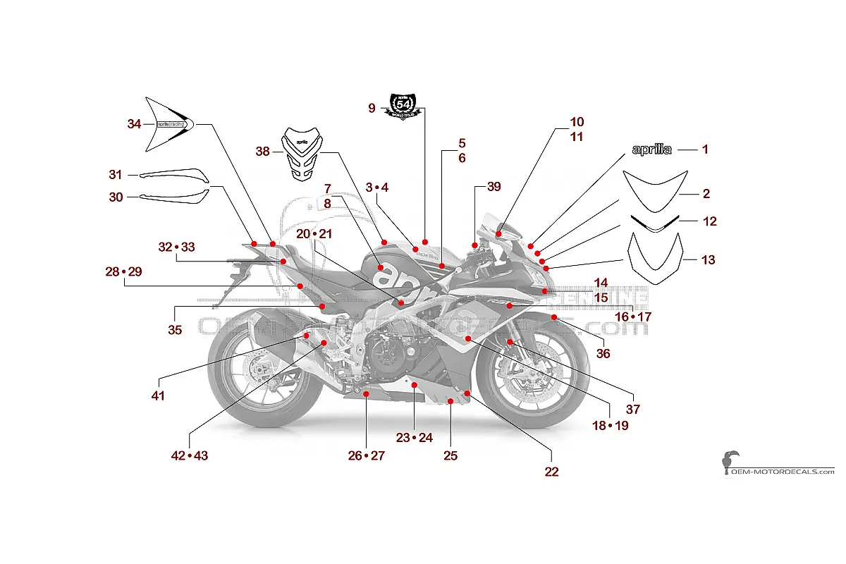 Decals for Aprilia RSV4 1000 Factory 2015 - Black • Aprilia OEM Decals