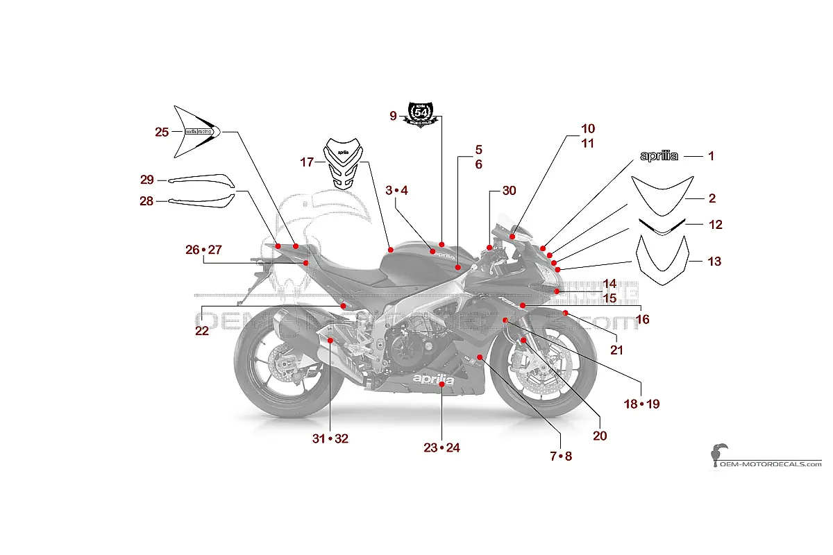 Stickers voor Aprilia RSV4 1000RR 2015 - Zwart • Aprilia OEM Stickers