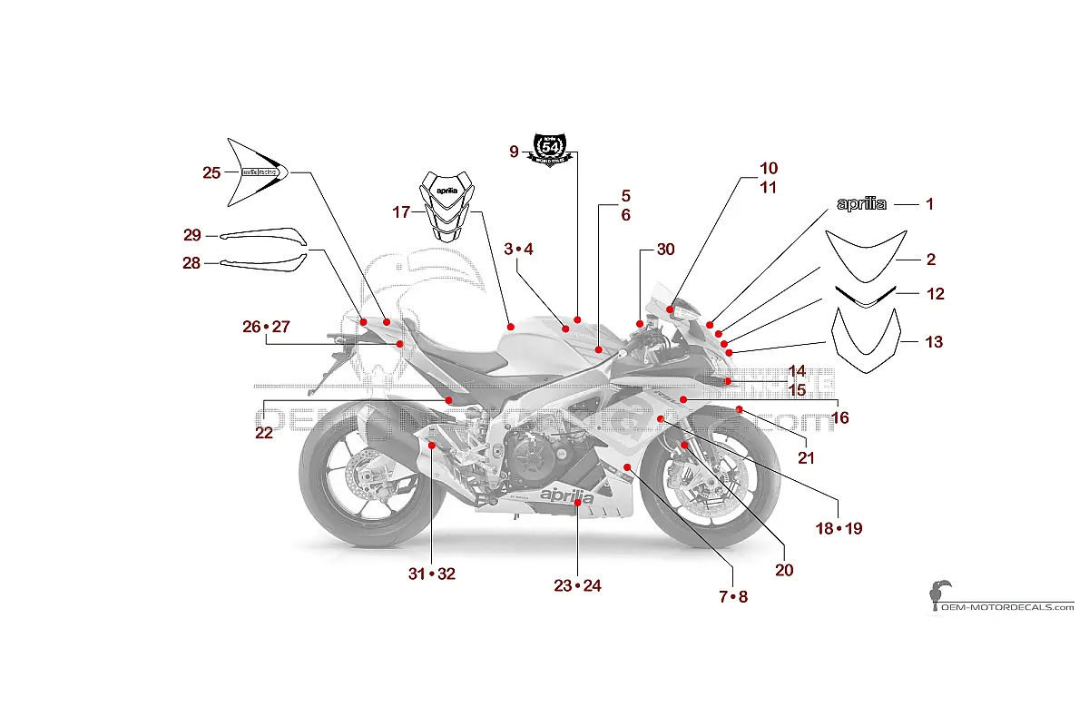 Decals for Aprilia RSV4 1000RR 2015 - Gray • Aprilia OEM Decals
