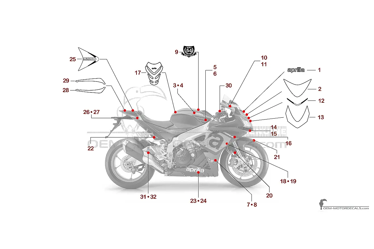 Decals for Aprilia RSV4 1000RR 2016 - Black • Aprilia OEM Decals