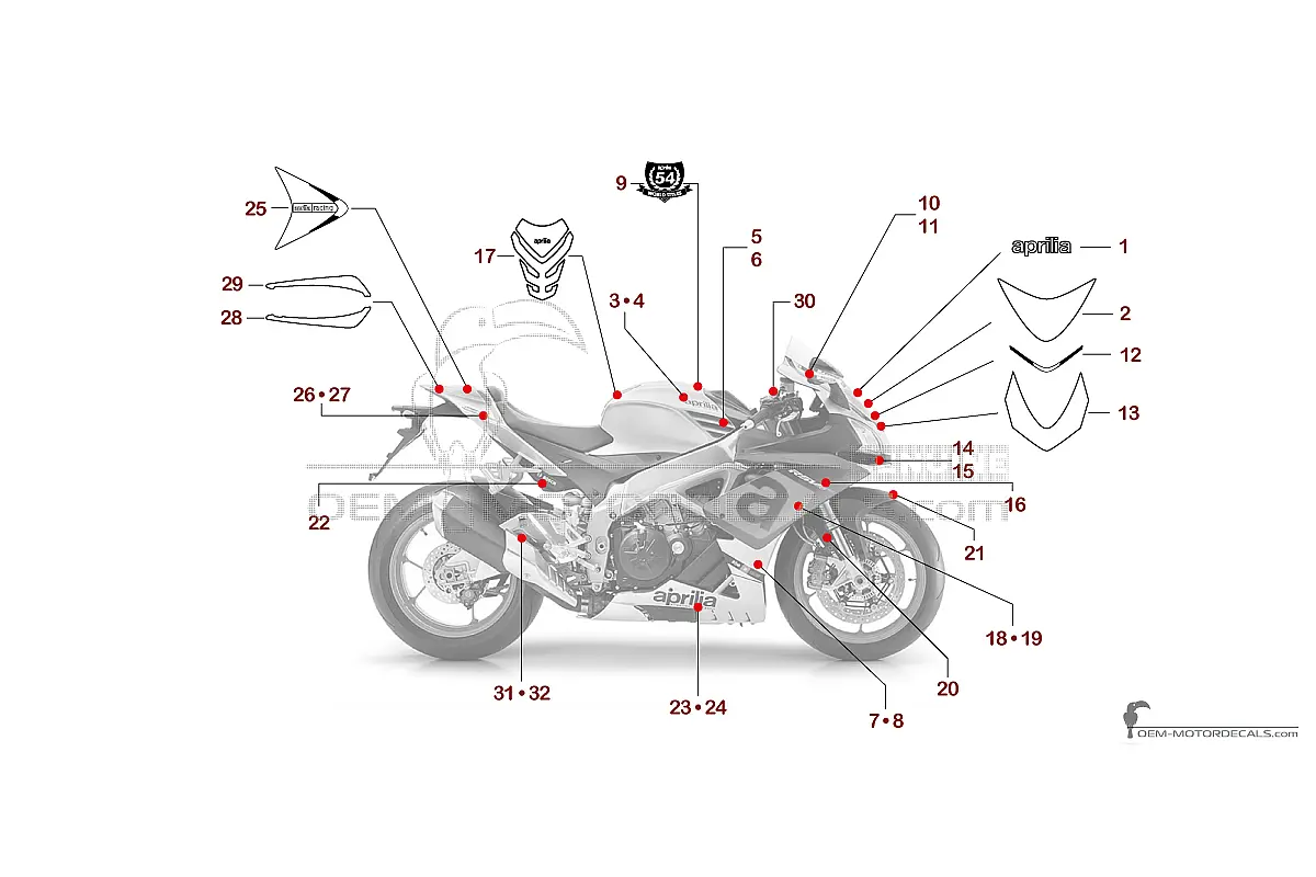 Stickers voor Aprilia RSV4 1000RR 2016 - Grijs • Aprilia OEM Stickers