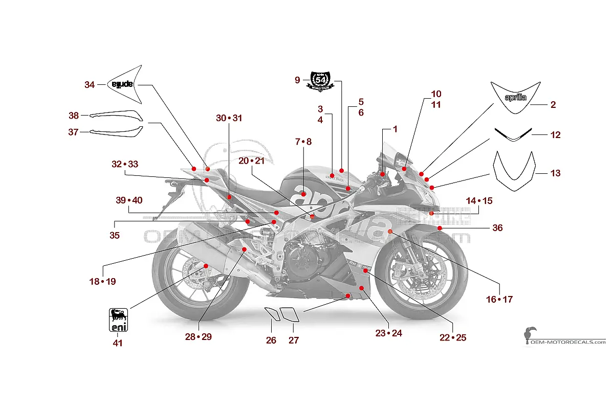 Decals for Aprilia RSV4 1000 Factory 2017 - Silver • Aprilia OEM Decals