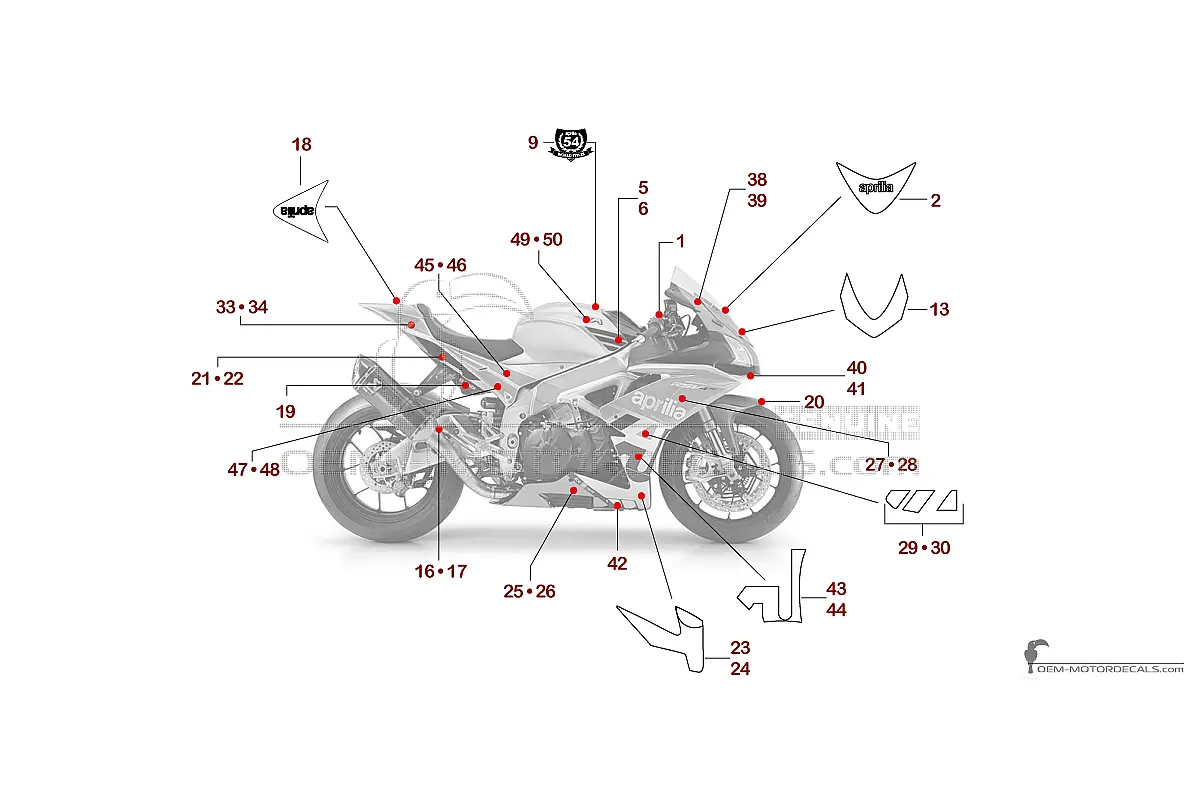 Decals for Aprilia RSV4 1000 Factory 2018 - Silver • Aprilia OEM Decals