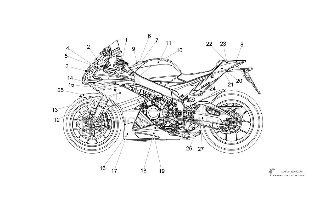Stickers voor Aprilia RSV4 1000RR 2019 - Grijs • Aprilia OEM Stickers