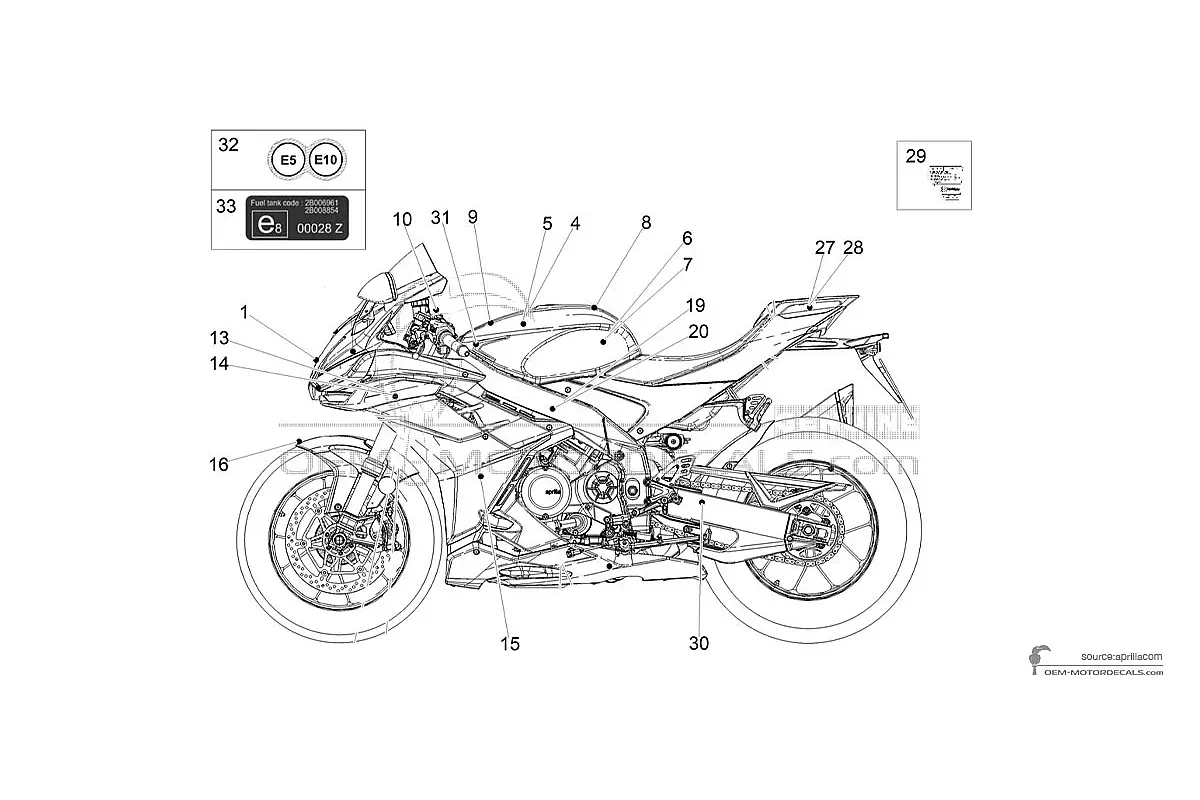 Decals for Aprilia RSV4 1100 Factory 2024 - Golden • Aprilia OEM Decals
