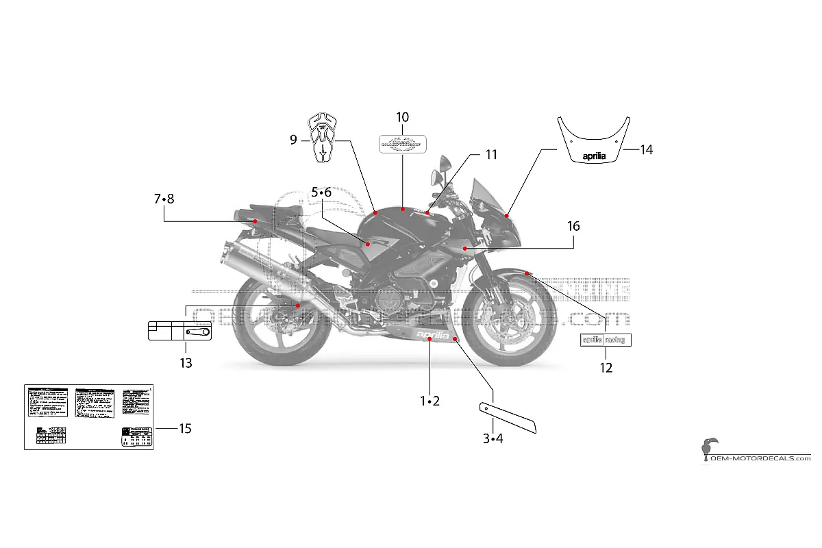 Decals for Aprilia RSV TUONO 1000 IE 2005 - Black • Aprilia OEM Decals