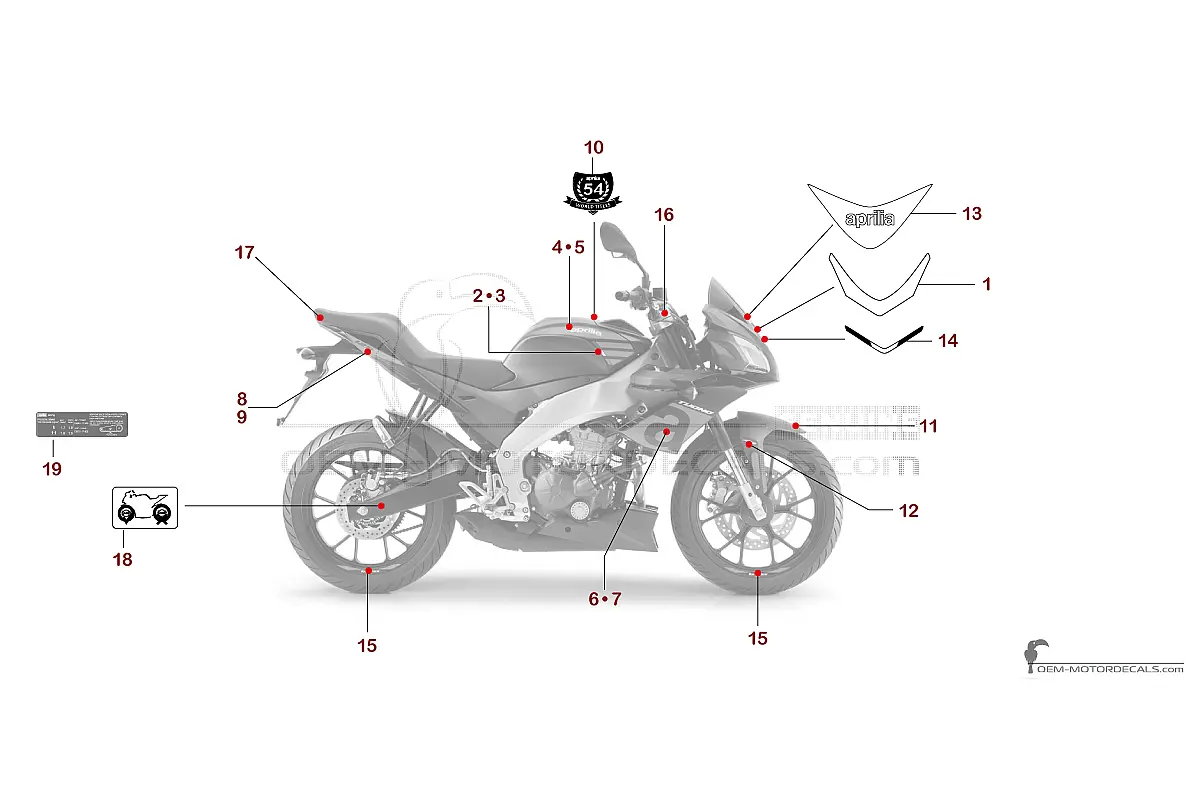 Decals for Aprilia TUONO 125 2019 - Black • Aprilia OEM Decals