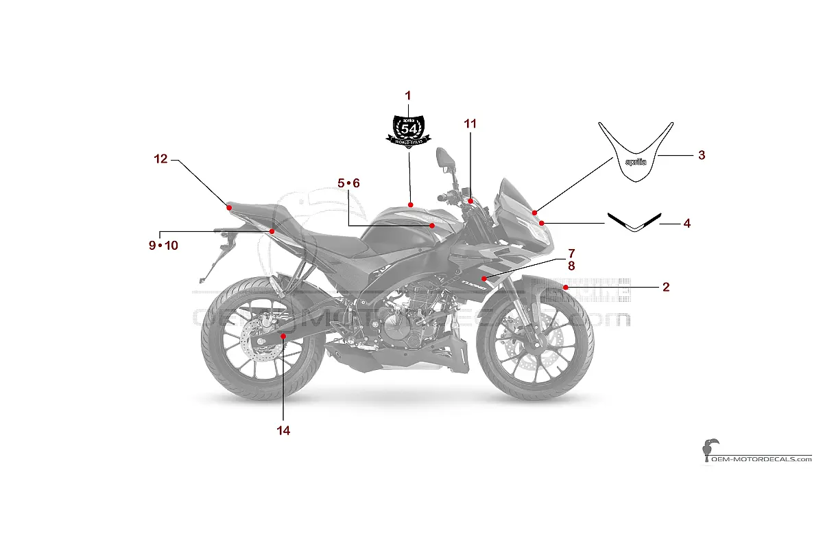 Decals for Aprilia TUONO 125 2022 - Black • Aprilia OEM Decals
