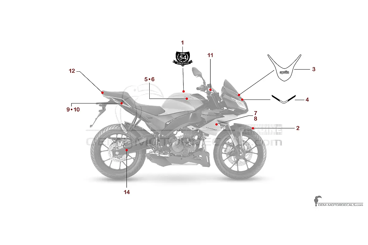 Decals for Aprilia TUONO 125 2022 - Gray • Aprilia OEM Decals