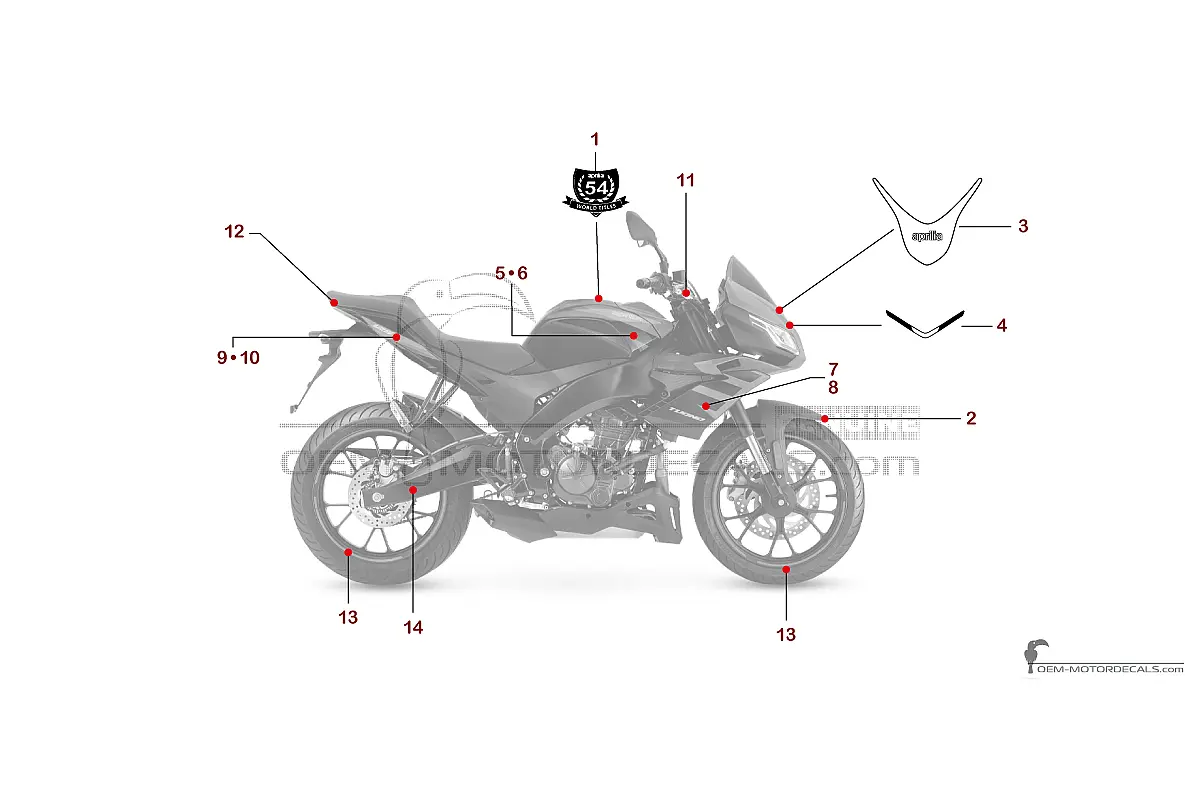 Stickers voor Aprilia TUONO 125 2024 - Zwart • Aprilia OEM Stickers