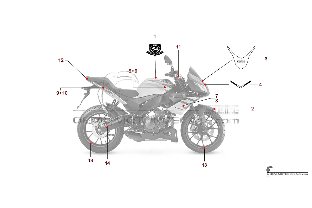 Decals for Aprilia TUONO 125 2024 - Blue • Aprilia OEM Decals