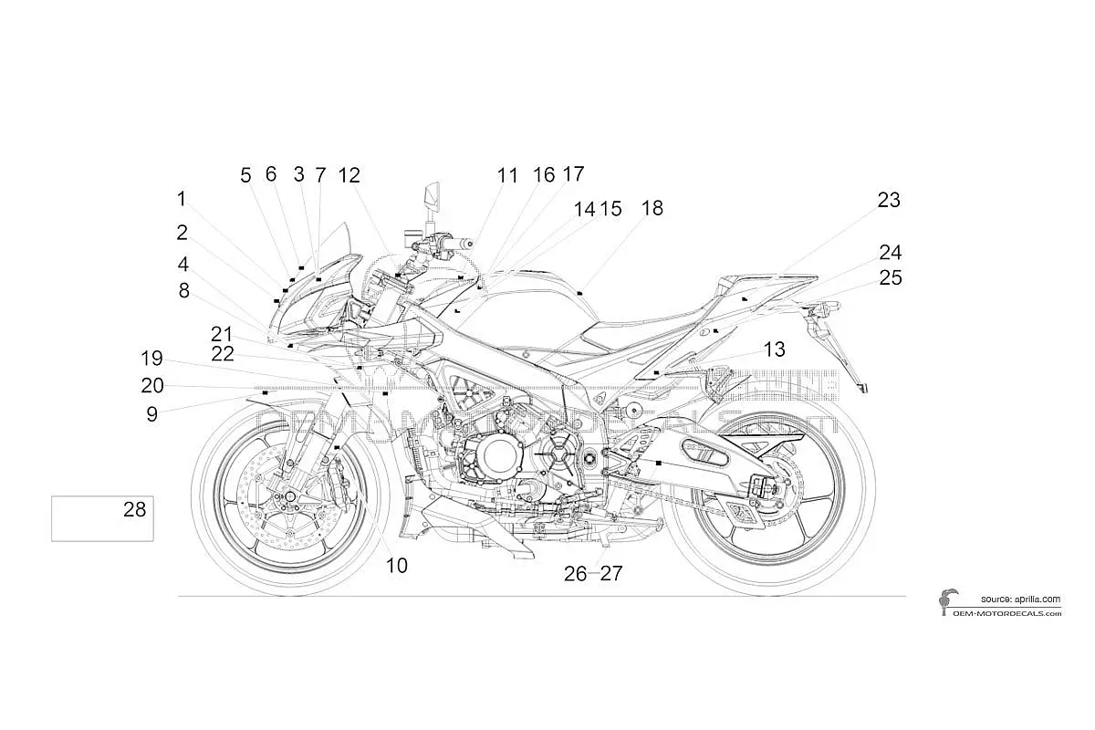 Decals for Aprilia TUONO V4 1100RR 2015 - Gray • Aprilia OEM Decals