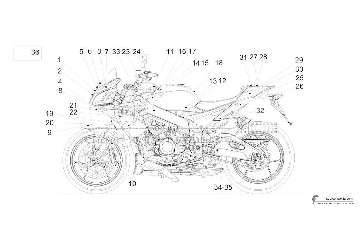 Decals for Aprilia TUONO V4 1100 FACTORY 2016 - Gray • Aprilia OEM Decals