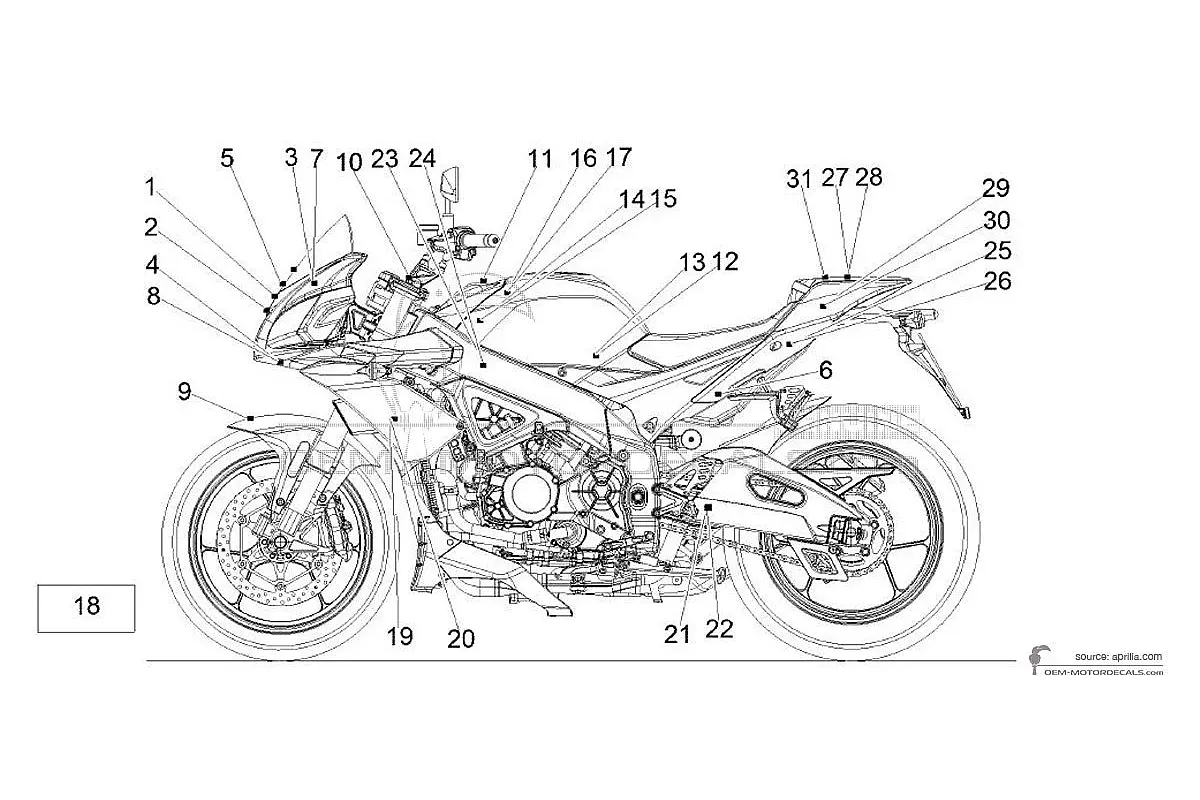 Decals for Aprilia TUONO V4 1100 FACTORY 2017 - Gray • Aprilia OEM Decals