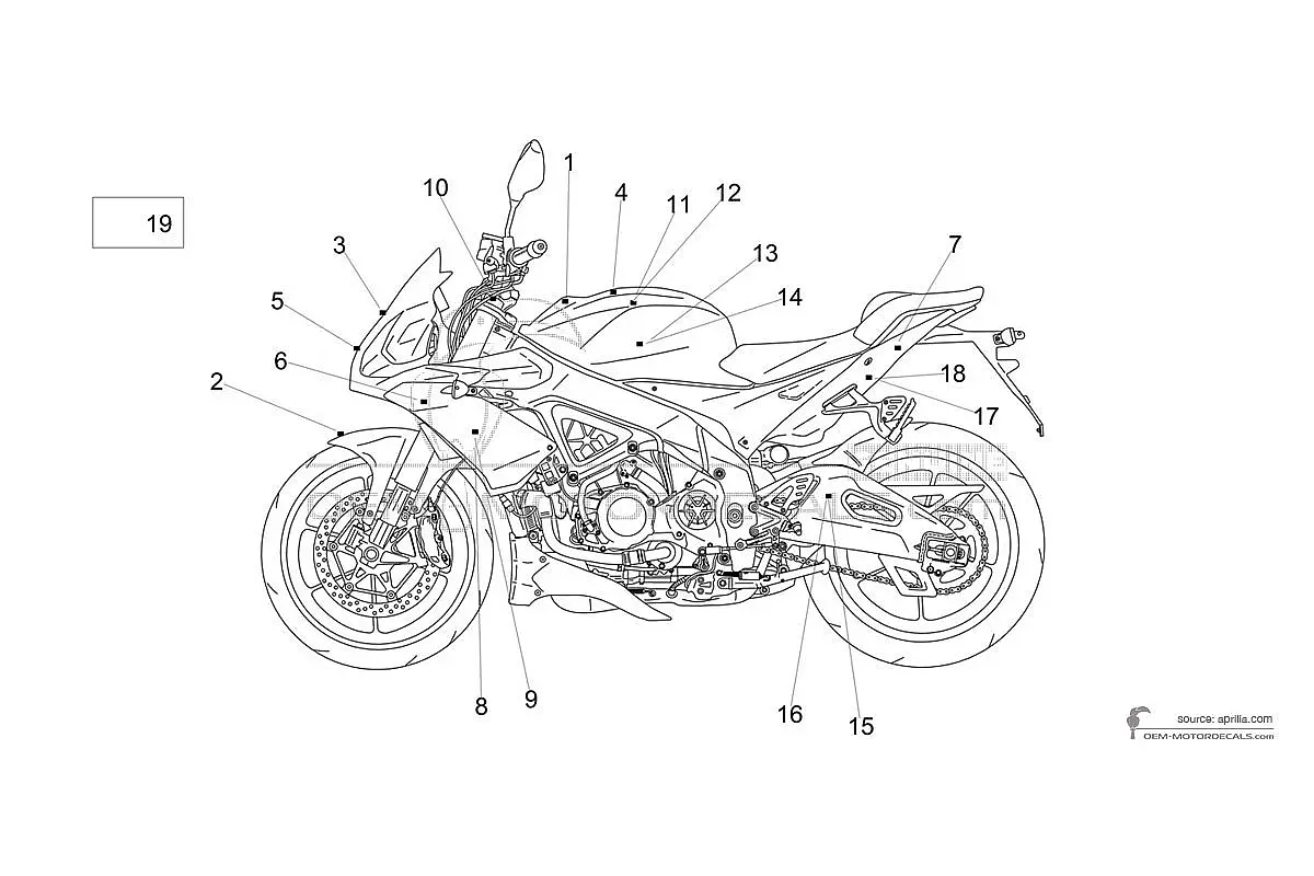 Stickers voor Aprilia TUONO V4 1100RR 2019 - Grijs • Aprilia OEM Stickers