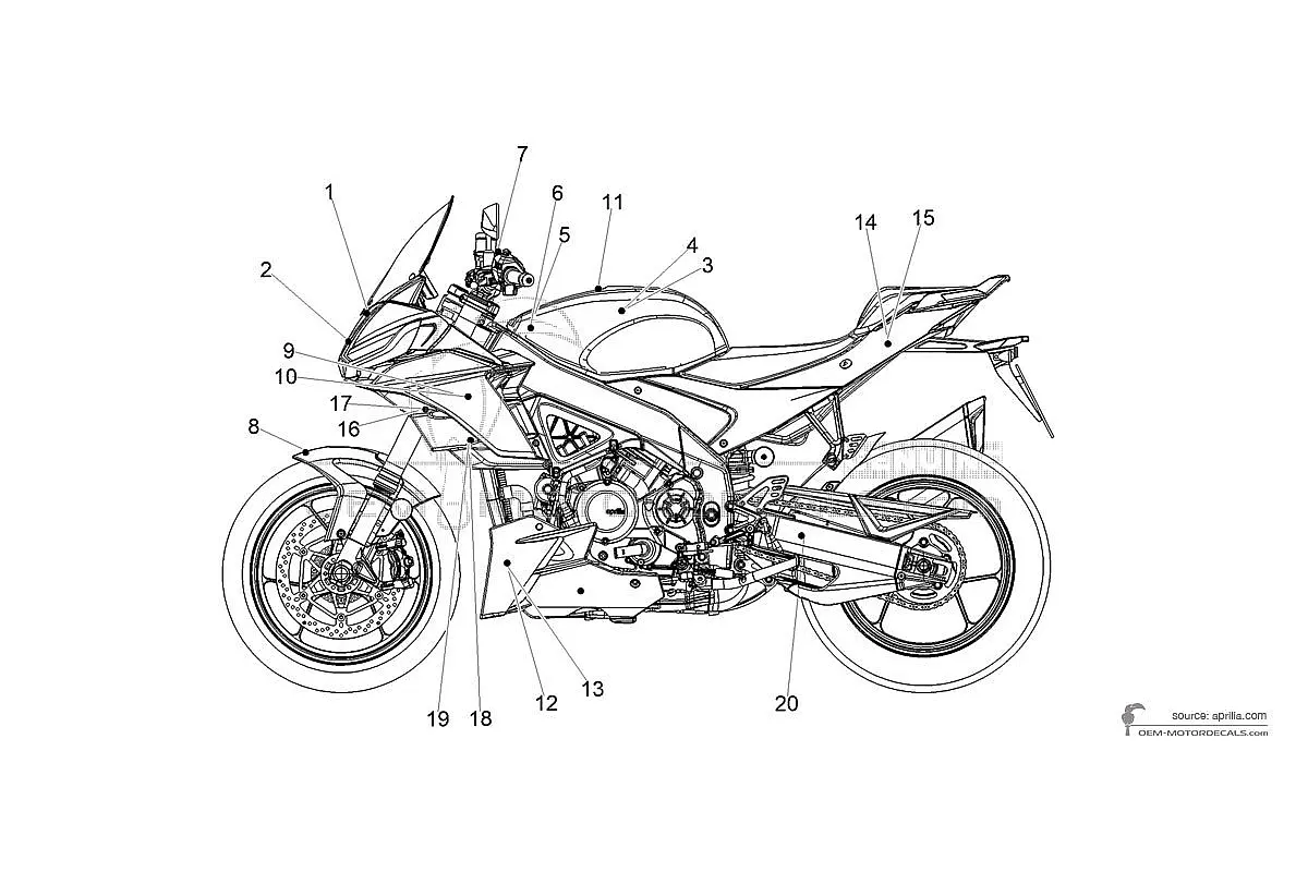Stickers voor Aprilia TUONO V4 1100 2021 - Grijs • Aprilia OEM Stickers