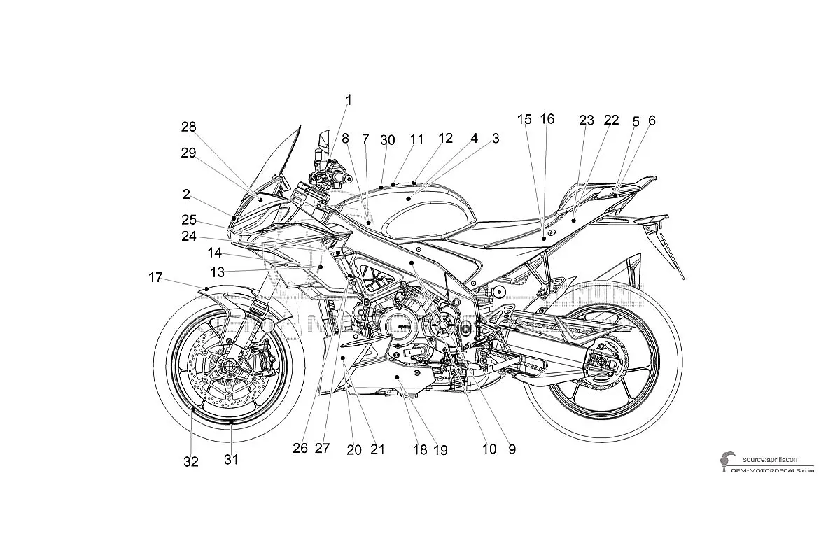 Decals for Aprilia TUONO V4 1100 FACTORY 2024 - White • Aprilia OEM Decals
