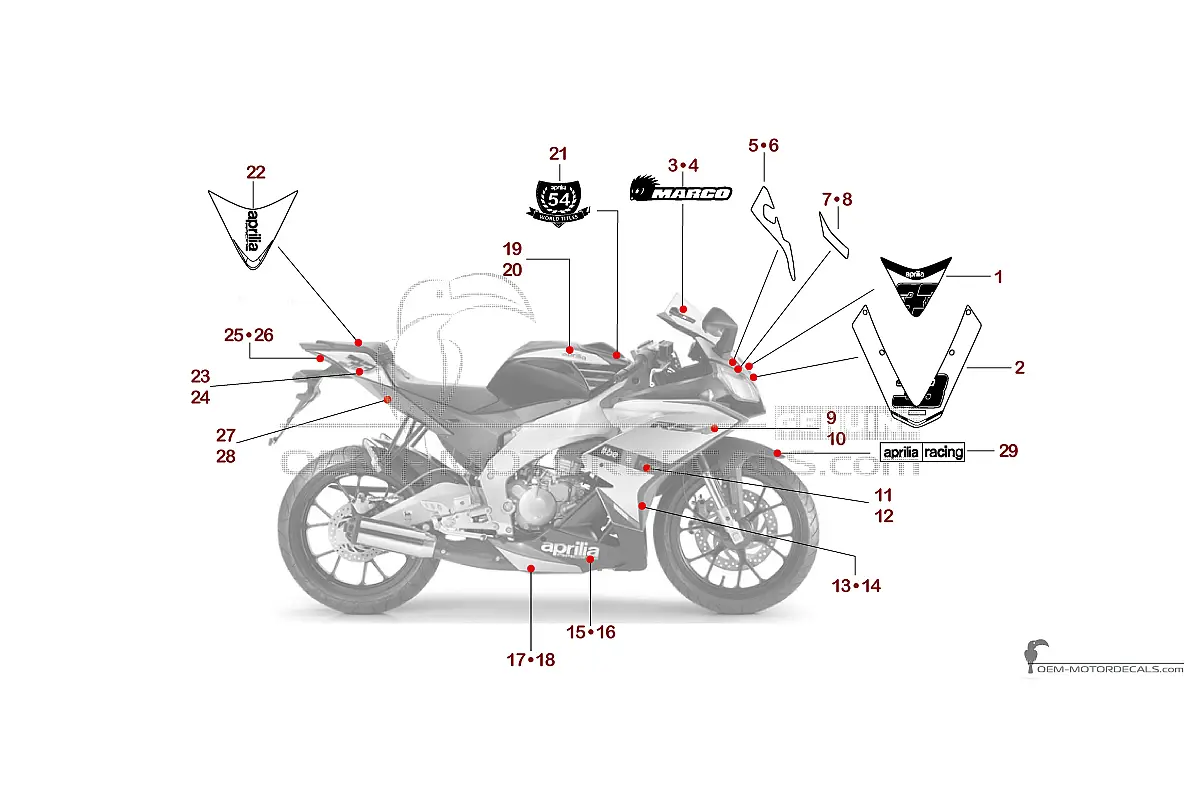 Stickers voor Aprilia RS4 50 2016 - Zwart • Aprilia OEM Stickers