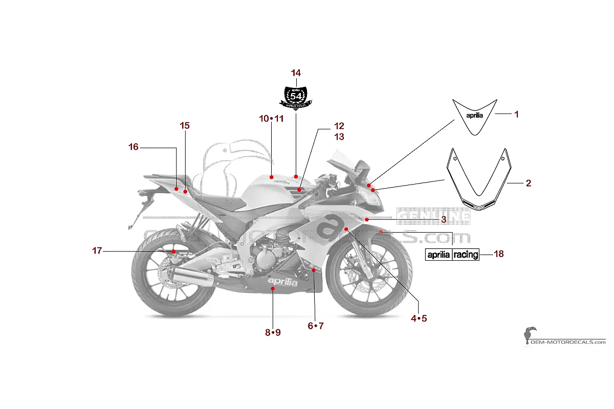 Decals for Aprilia RS4 50 2019 - Silver • Aprilia OEM Decals