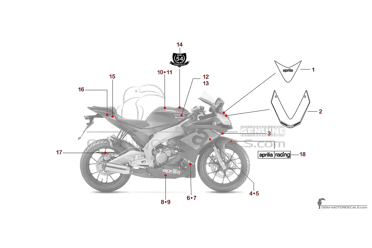 Stickers voor Aprilia RS4 50 2020 - Zwart • Aprilia OEM Stickers