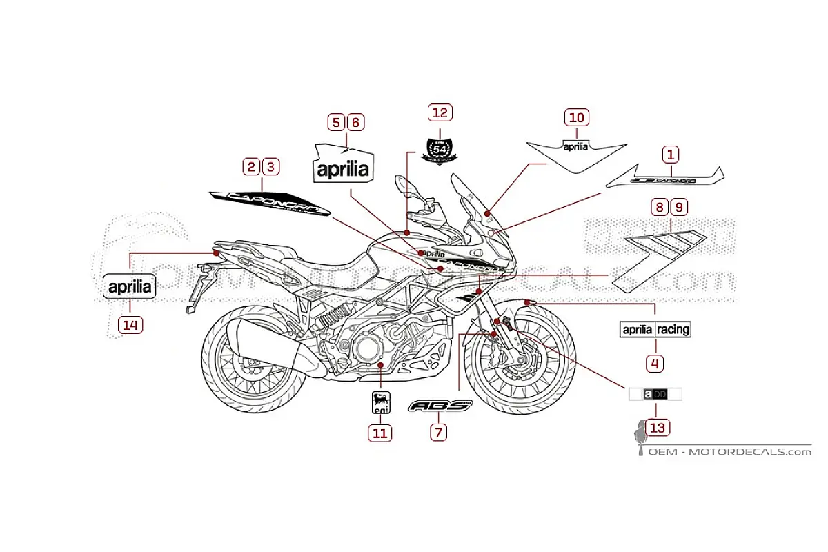 Decals for Aprilia CAPONORD 1200 Rally 2016 • Aprilia OEM Decals