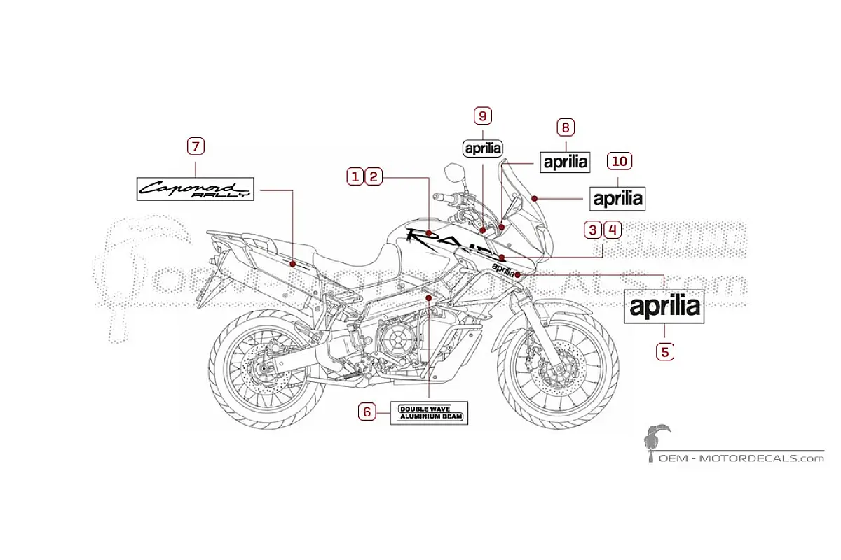 Autocollants pour Aprilia ETV 1000 CAPO NORD Rally Raid 2003 • Aprilia Autocollants OEM
