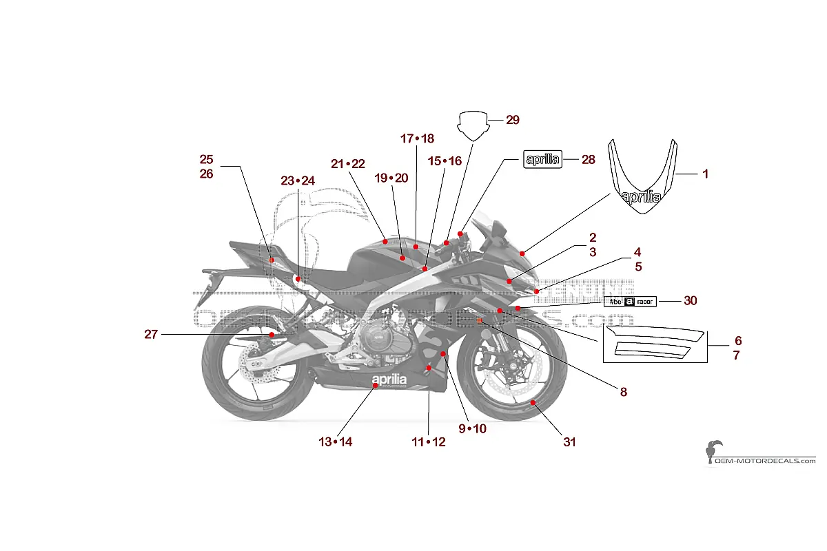 Autocollants pour Aprilia RS457 2024 - Red • Aprilia Autocollants OEM