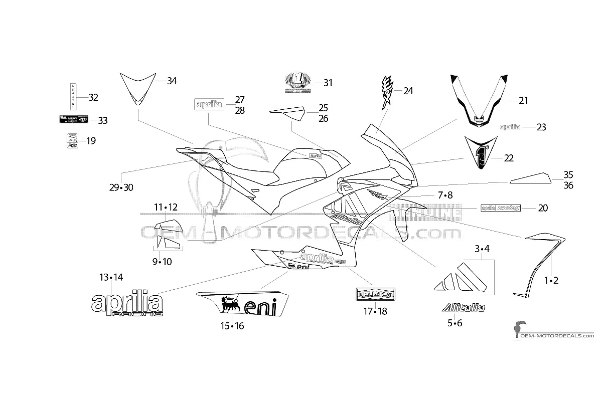Autocollants pour Aprilia RS4 50 2011 - Blanc • Aprilia Autocollants OEM