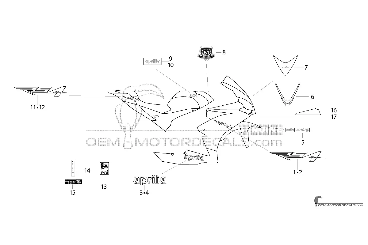 Decals for Aprilia RS4 125 2015 - Yellow • Aprilia OEM Decals