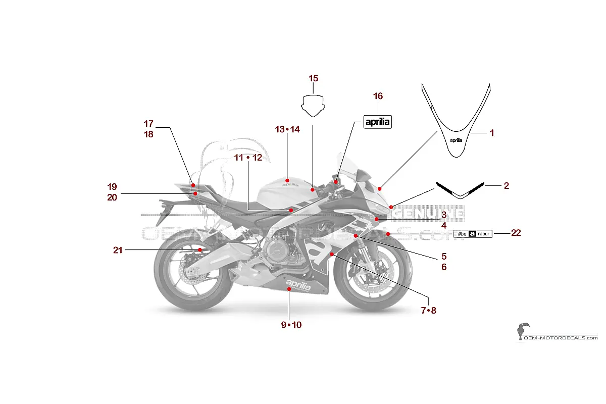 Autocollants pour Aprilia RS660 2022 Special Edition - Argent • Aprilia Autocollants OEM