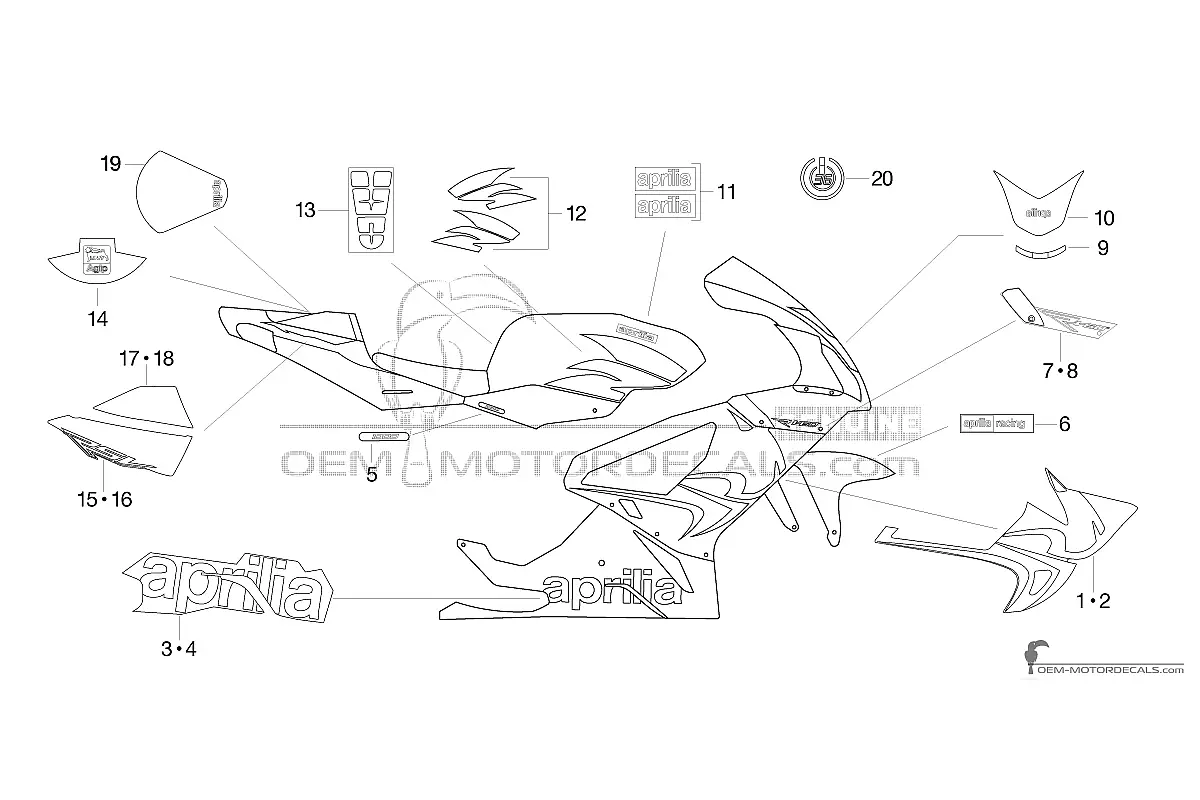 Decals for Aprilia RSV1000R Mille 2008 - Black • Aprilia OEM Decals