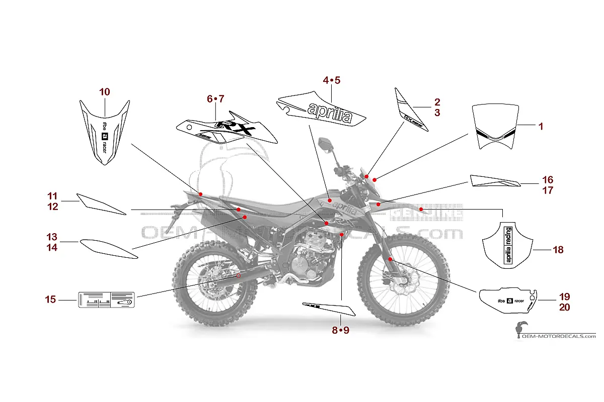 Naklejki do Aprilia RX125 2019 - Czerwony • Aprilia Naklejki OEM