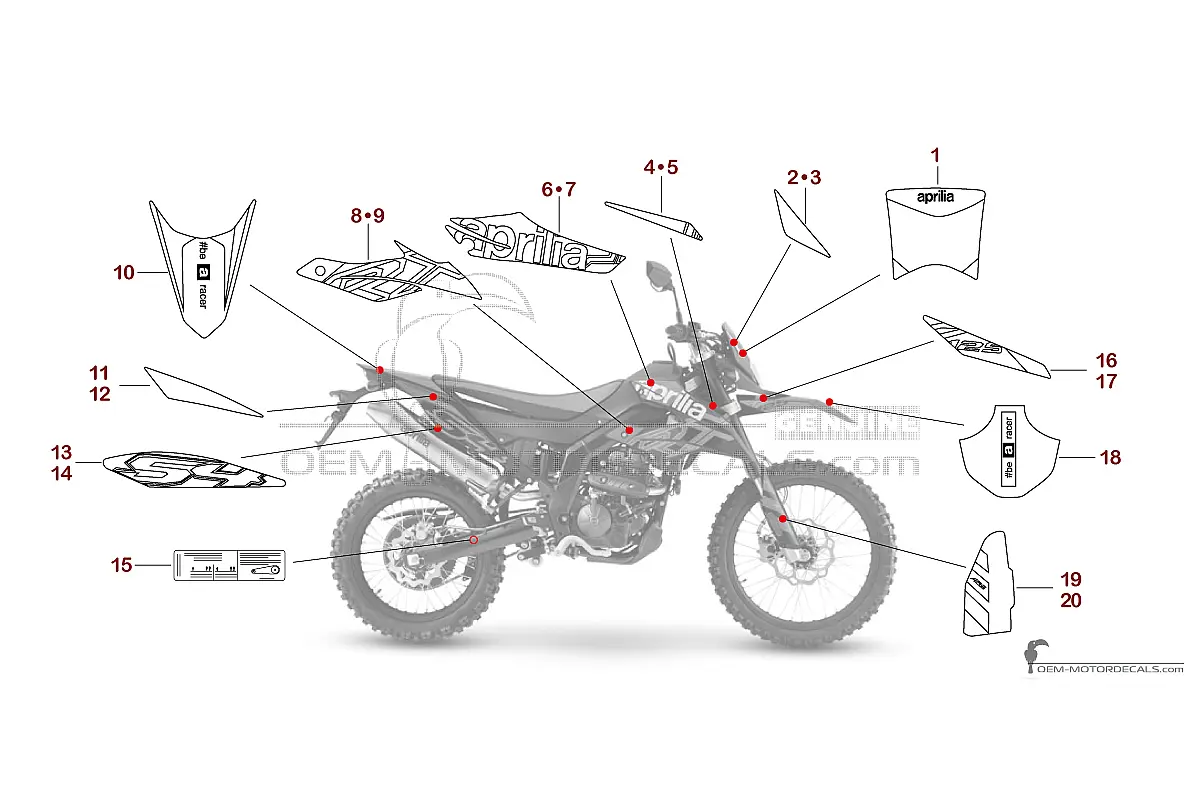 Stickers voor Aprilia RX125 2024 - Zwart Rood • Aprilia OEM Stickers