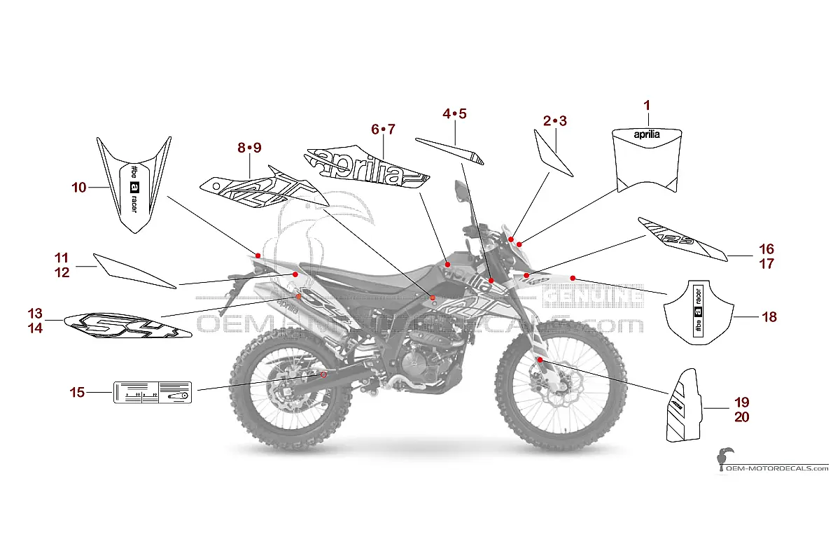 Adesivi per Aprilia RX125 2024 - Bianco • Aprilia Adesivi OEM