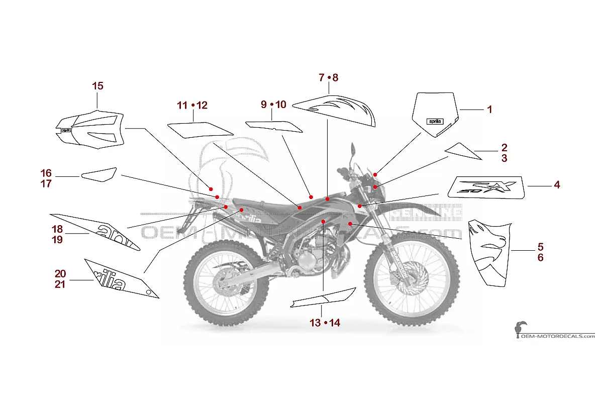 Adesivi per Aprilia RX50 2006 - Rosso • Aprilia Adesivi OEM