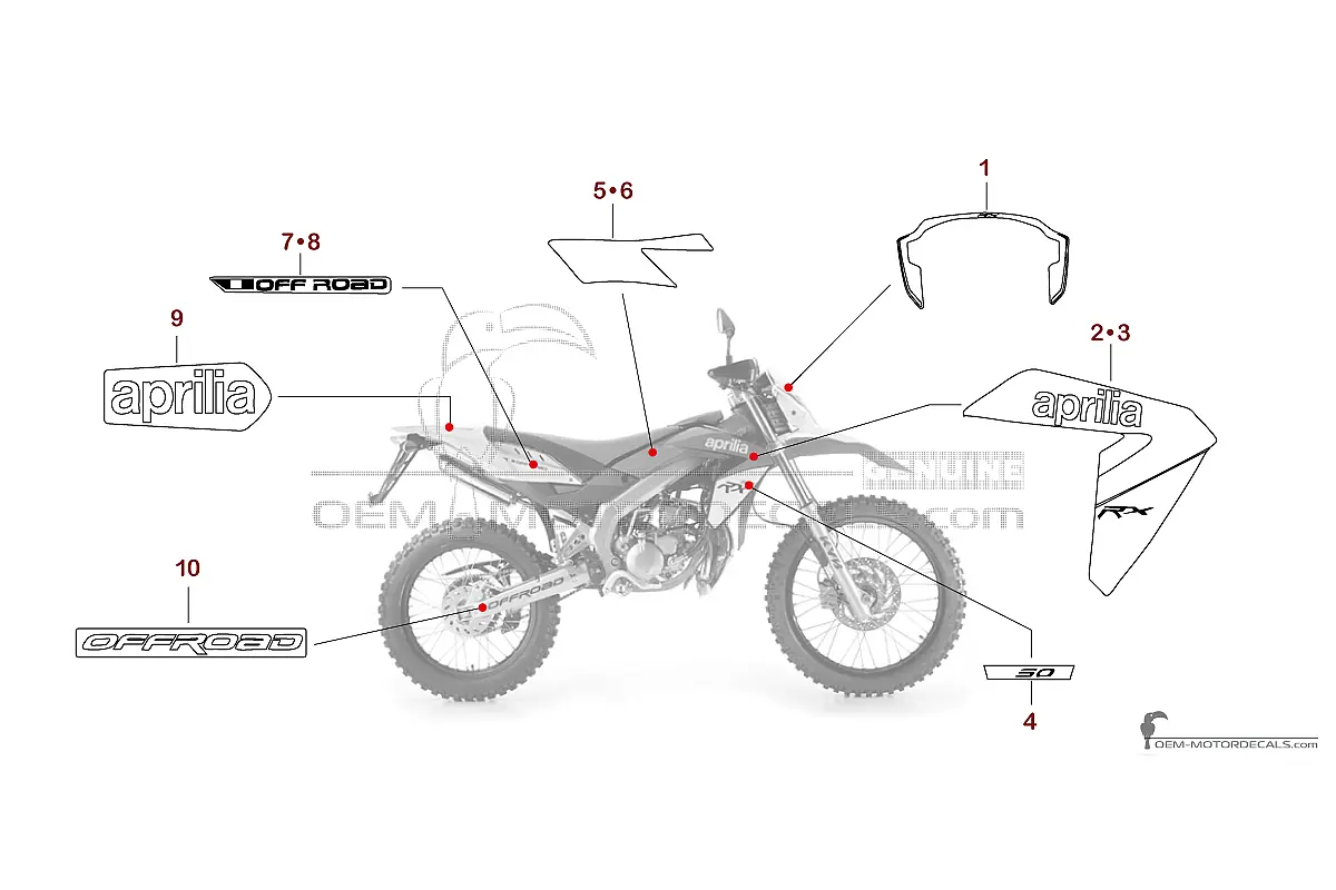 Pegatinas para Aprilia RX50 2010 - Blanco • Aprilia Pegatinas OEM