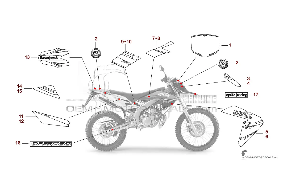 Autocollants pour Aprilia RX50 2014 - Blanc • Aprilia Autocollants OEM