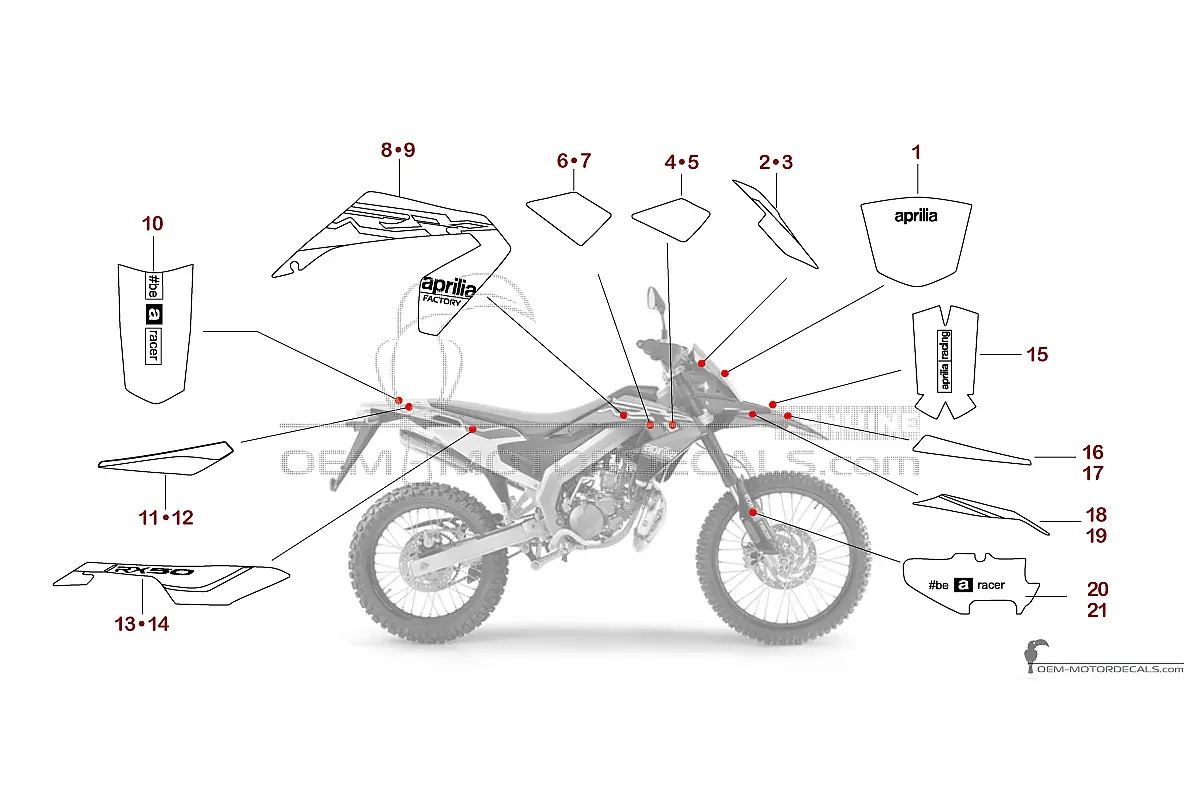 Naklejki do Aprilia RX50 FACTORY 2018 - Czerwony • Aprilia Naklejki OEM
